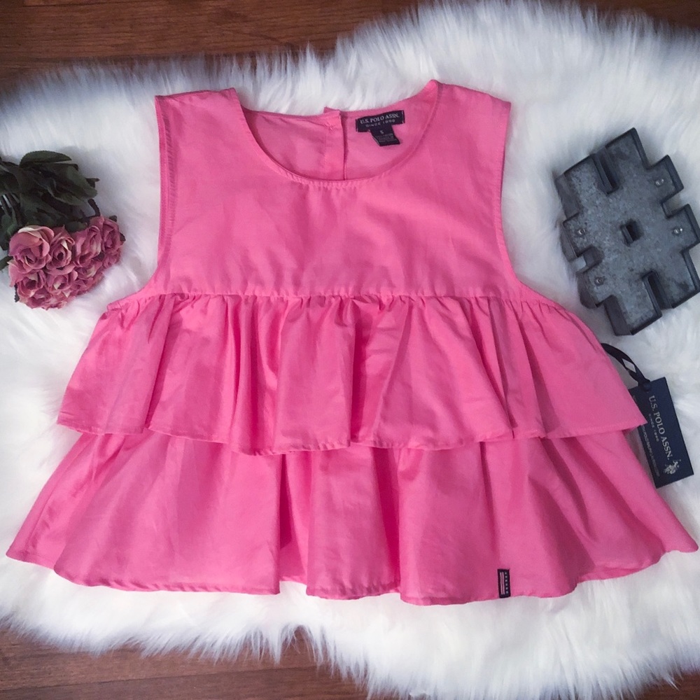 NWT✨ U.S. Polo Assn. Pink Ruffle Crop Top - Picture 1 of 6